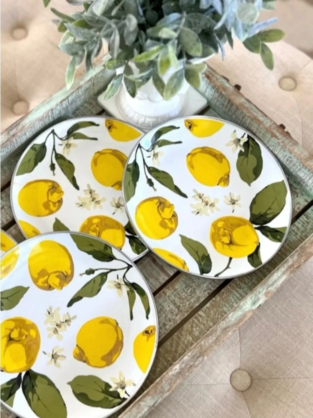 3 Pottery Barn Summer Lemon Enamelware Plates